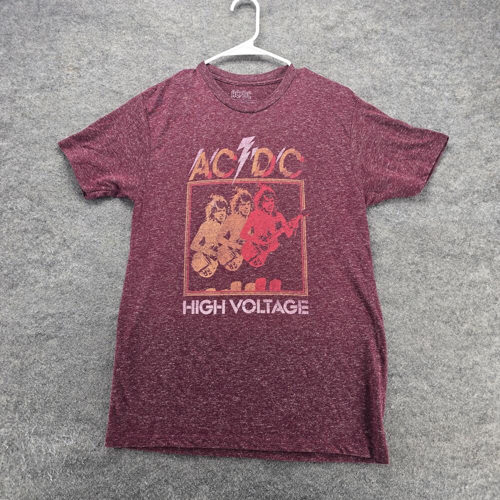 AC/DC High Voltage Shirt Mens Medium Maroon Graphic Band Tee Vintage Style Rock